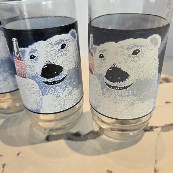 Set of 6 1992 COKE Coca Cola Polar Bear Glasses 16 oz Always Cool Vintage - Picture 3 of 16